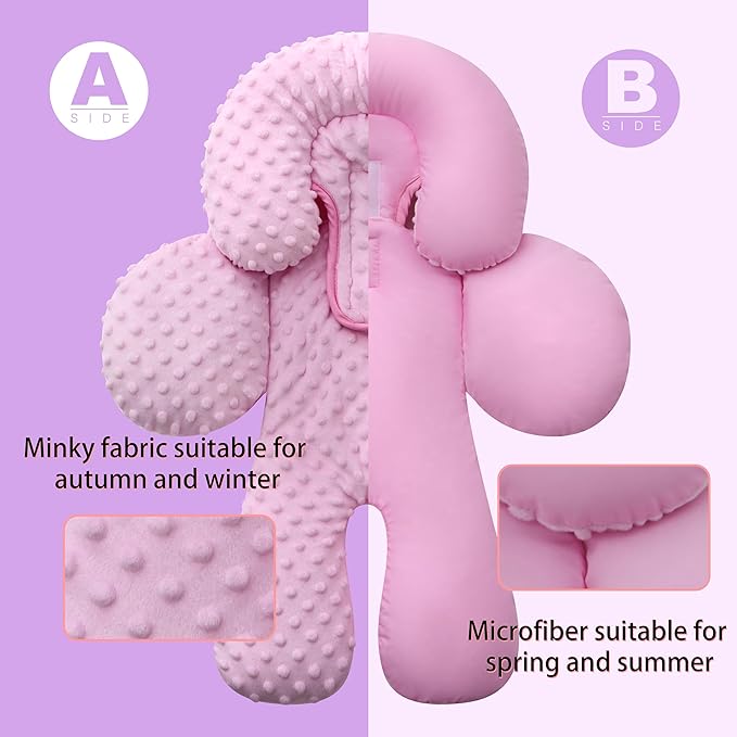 Pro Goleem Infant Car Seat Head Neck Body Support, Ultra-Soft Minky and Microfiber Newborn Car Seat Insert, Perfect for Car Seat, Stroller, 2-in-1 Reversible, Girls, Pink-BubblyBeeBaby