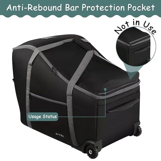 Infant Car Seat Travel Bag Fit Doona Car Seat Stroller and Base, Chicco Keyfit 35 and Base, Doona Travel Bag with Wheels, Padded Car Seat Bags for Air Travel, Nuna Travel Bag with Zipper Pocket-BubblyBeeBaby