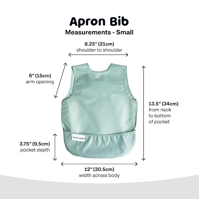 Tiny Twinkle Mess Proof Baby Bib - Waterproof & Lightweight Baby-Led Weaning Apron | 100% Recycled Polyester, Easy Clean & Machine Washable (Sage Green, Small 6-24 Months)-BubblyBeeBaby