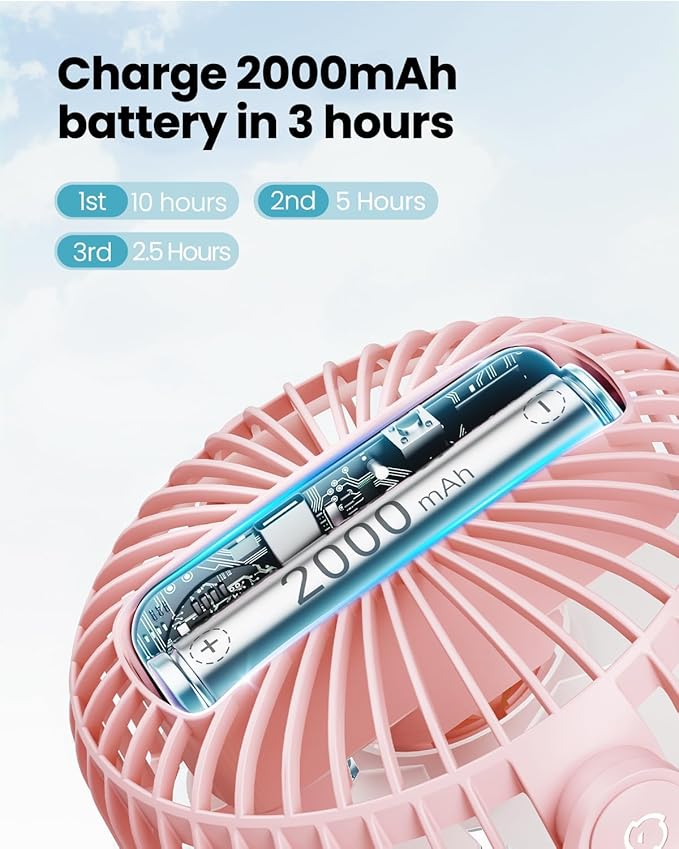 Gaiatop Mini Portable Stroller Fan, Battery Operated Small Clip on Fan, Detachable 3 Speed Rechargeable 360° Rotate Flexible Tripod Handheld Desk Cooling Fan for Car Seat Crib Treadmill Travel Pink-BubblyBeeBaby