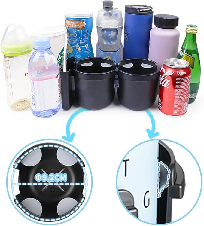 Baby Stroller Cup Holder with Phone Holder, 3-in-1 Bottle Holder, 360 Removable Degrees Rotation Drink Holder for Wheelchair, Stroller, Bike, Walker, Scooter, Bicycle, Uppababy, Nuna, Bugaboo, Doona.-BubblyBeeBaby