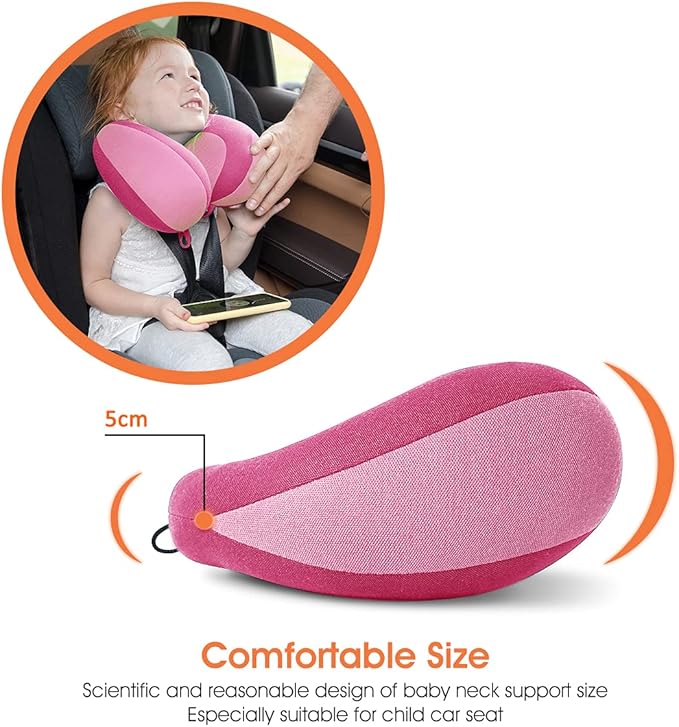 INFANZIA Kids Chin Supporting Travel Neck Pillow, Helps Support Head and Neck, Comfortably Designed for Head, Neck, and Chin Support - Gifts for Toddler/Child/Kids, Pink-BubblyBeeBaby
