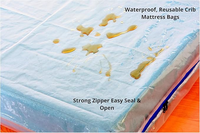 2 Pack Crib Mattress Storage Bags with Zipper -4 Mil Plastic Waterproof Crib Mattress Bags for Moving and Storage-BubblyBeeBaby