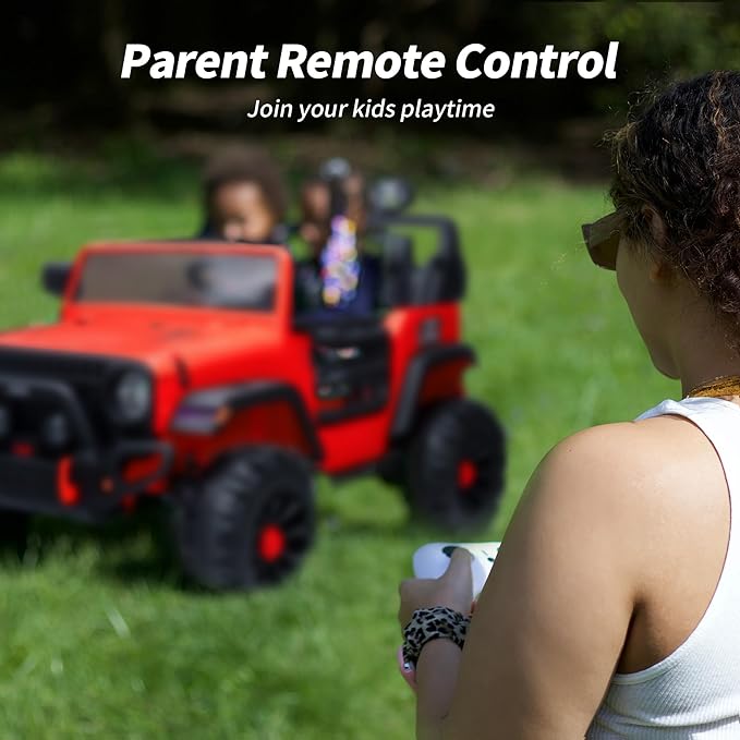2 Seater Ride on Car Truck, 12V Kids Electric Ride on Toy for Big Kids Age 3-8 w/Remote Control- Red-BubblyBeeBaby