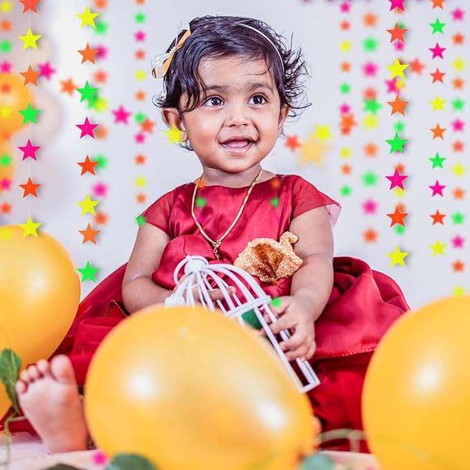 108ft Neon Glow Party Star Paper Garland UV Glow in The Dark Party Supplies Garlands Neon Paper Streamers for Blacklight Fluorescent Supplies for Birthday Wedding Decorations-BubblyBeeBaby