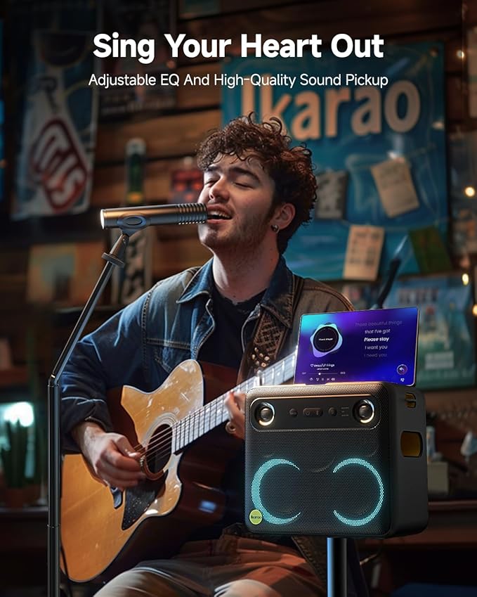 Karaoke Machine with Microphone Stand, Portable Bluetooth Speaker for Party, Backyard, Karaoke System with 2 Wireless Microphone for Adults Kids, for Women, Men, Singing Lovers-BubblyBeeBaby