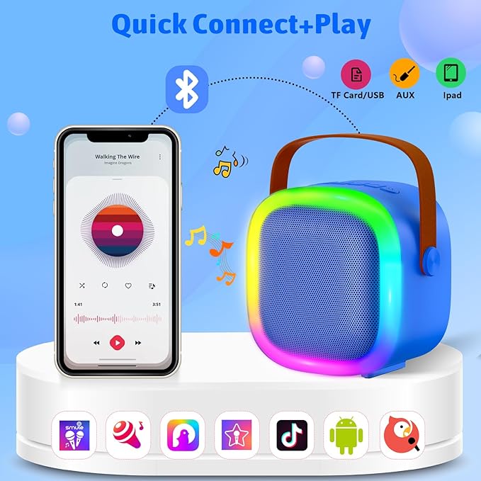 Karaoke Machine for Kids Adults, Portable Bluetooth Speaker with Wireless Microphones and LED Lights, Kids Toys Birthday for Girls and Boys Ages 4,5,6,7,8,9,10,11,12+ Years, Home Party-BubblyBeeBaby