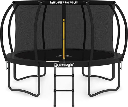 JUMPZYLLA Trampoline Outdoor 8FT 10FT 12FT 14FT 15FT 16FT with Enclosure and Ladder, ASTM Approved Recreational Trampoline for Kids and Adults, Anti-Rust Coated Frame-BubblyBeeBaby