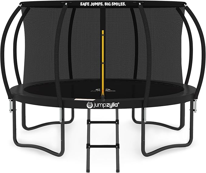 JUMPZYLLA Trampoline Outdoor 8FT 10FT 12FT 14FT 15FT 16FT with Enclosure and Ladder, ASTM Approved Recreational Trampoline for Kids and Adults, Anti-Rust Coated Frame-BubblyBeeBaby
