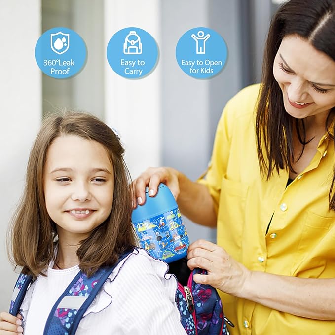 17 oz Insulated Lunch Containers Hot Food Jar, Wide Mouth Lunch Thermo for Kids Adults, Vacuum Stainless Steel Lunch Box With Handle Folding Spoon for School, Office Blue - Car-BubblyBeeBaby