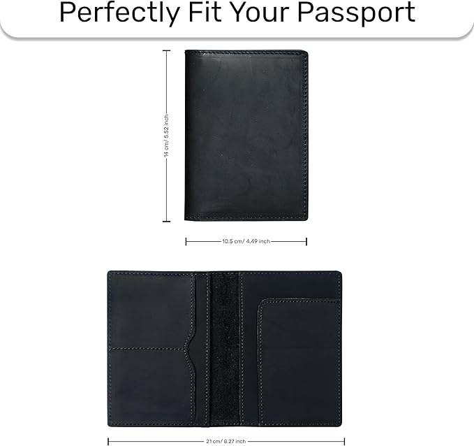 HIFA Leather Passport Holder, Handmade Passport Cover with Card and Ticket Slot - Genuine Leather, Elegant Design, Easy Access - Passport Case, Passport Wallet, Passport Holder-BubblyBeeBaby