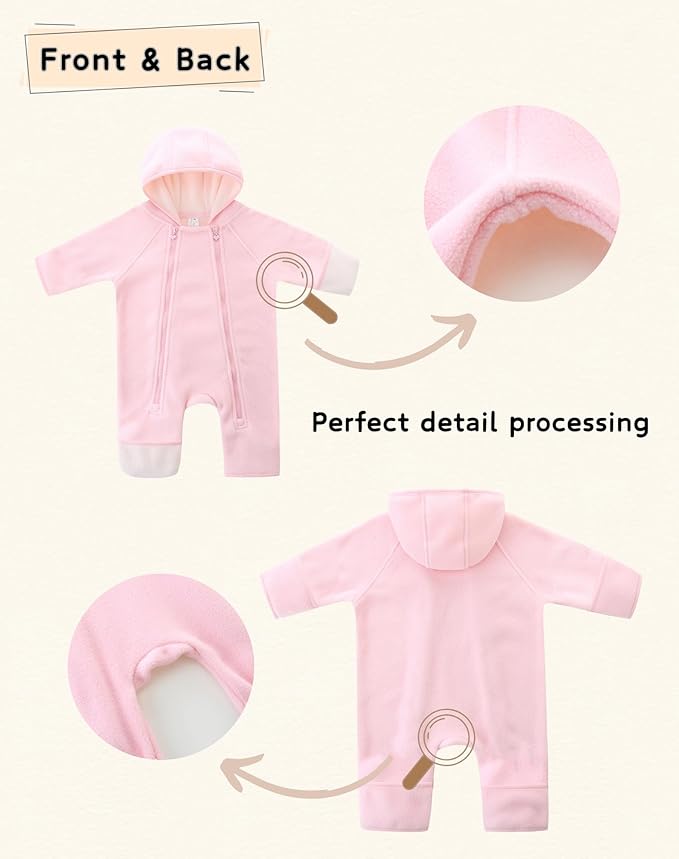 Newborn Baby Fleece Jumpsuit Girls Boys Winter Hooded Coverall Romper Cute Baby Snowsuit Clothes-BubblyBeeBaby