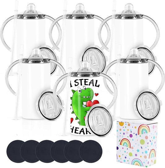 12 Oz Sublimation Sippy Cup 6 Pack, Kids Sublimation Sippy Tumblers, Stainless Steel Sublimation Todder Water Bottle-BubblyBeeBaby