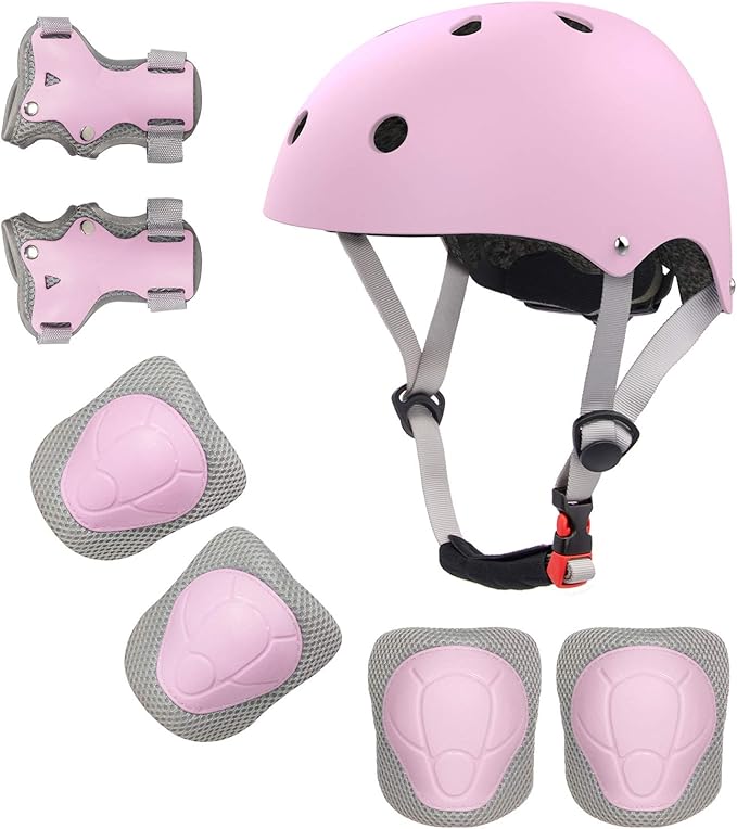 Kids Bike Helmet and Pads Set for Ages 2–14, CPSC Certified Adjustable Helmet with Knee Elbow Wrist Guards, for Skateboard, Scooter, Skating, Rollerblading, Multi-Sport Protective Gear-BubblyBeeBaby