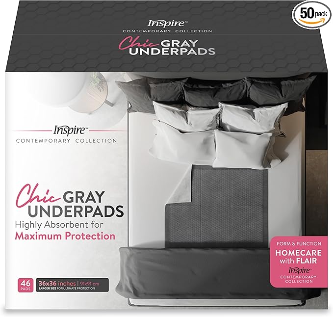 Inspire XL 36 x 36 Ultra Underpads Incontinence Bed Pads | Contemporary Modern Design | Hospital Bed Pads Disposable Adult Extra Large Chux Pads | Chucks Pads Disposable Adult | Medical Bed Linens.-BubblyBeeBaby