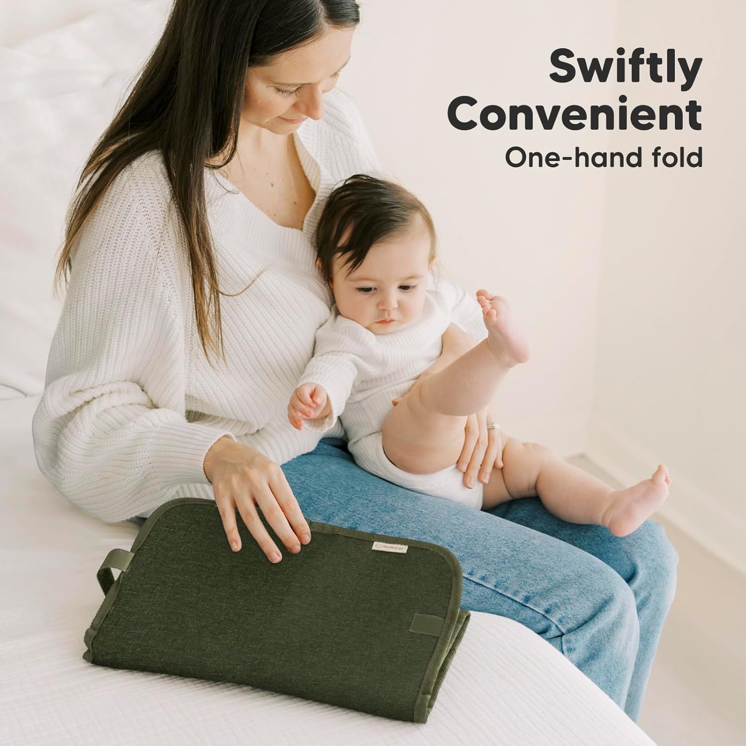 KeaBabies Portable Diaper Changing Pad, Easy Wipe Clean - Foldable Waterproof Baby Changing Mat for Diaper Bag, Compact, Lightweight, 25x13 Baby Changer Travel Essential, Machine Washable (Dark Olive)