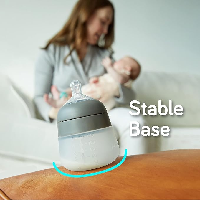 Nanobebe Flexy Silicone Baby Bottles, Anti-Colic, Natural Feel, Non-Collapsing Nipple, Non-Tip Stable Base, Easy to Clean - 3-Pack, Teal, 9 oz-BubblyBeeBaby