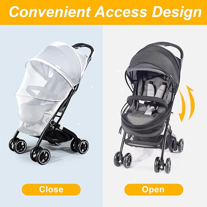 Mosquito Net for Stroller, Universal 3D Baby Bug Net with Two-Way Zippers & Storage Bag, Breathable & Foldable Netting for Stroller,Cradle（White）-BubblyBeeBaby