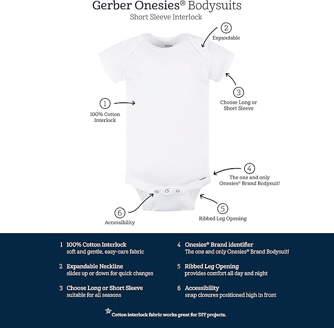 Gerber baby-boys 5 Pack Onesies Multi-packs Bundle Interlock 180 Gsm-BubblyBeeBaby