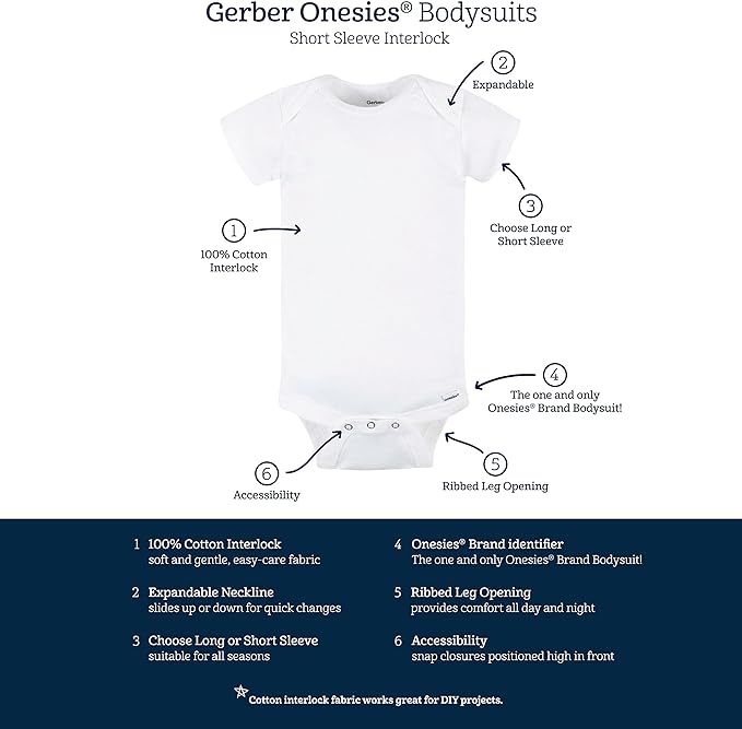 Gerber baby-boys 5 Pack Onesies Multi-packs Bundle Interlock 180 Gsm-BubblyBeeBaby