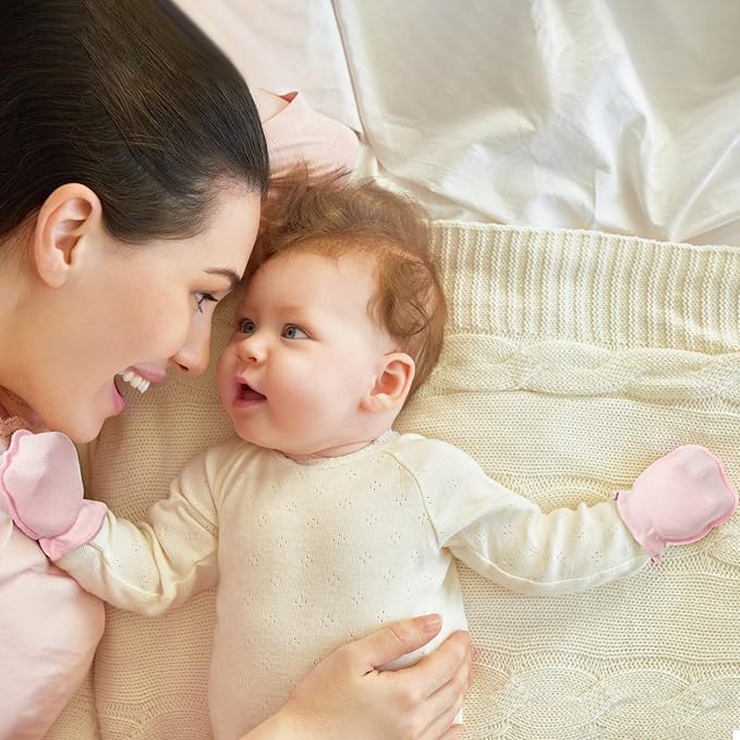 Syhood 6 Pairs Newborn Baby Mittens Cotton No Scratch Infant Gloves Mitten for Baby 0-6 Months Boys Girls-BubblyBeeBaby