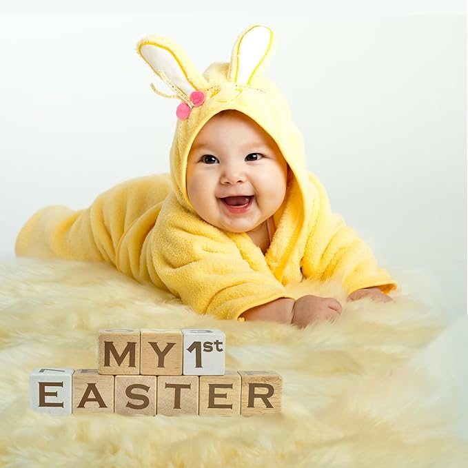 I'm Solid Wood Baby ABC Alphabet Milestone Age Blocks, Personalized Own Name, Gender Neutral, Newborn Gifts & Keepsakes for Picture Props (1.4" / 16 Pcs/Brown)-BubblyBeeBaby