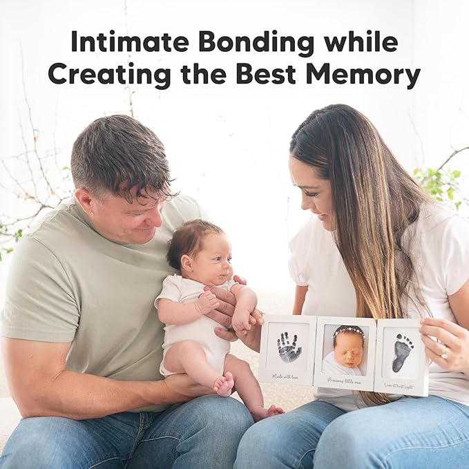 Inkless Baby Handprint and Footprint Kit for Newborn - Baby Footprint Kit, Newborn Keepsake Nursery Picture Frame,Dog Paw Print Maker, Personalized Gifts for New Mom,Showers & Registrys(White/Silver)-BubblyBeeBaby