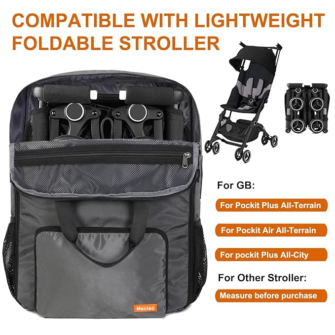 Mactso Stroller Travel Bag Compatible with GB Pockit Air Plus All Terrain and GB Pockit + All City, Lightweight Stroller Travel Backpack for Airplane (Grey, L)-BubblyBeeBaby