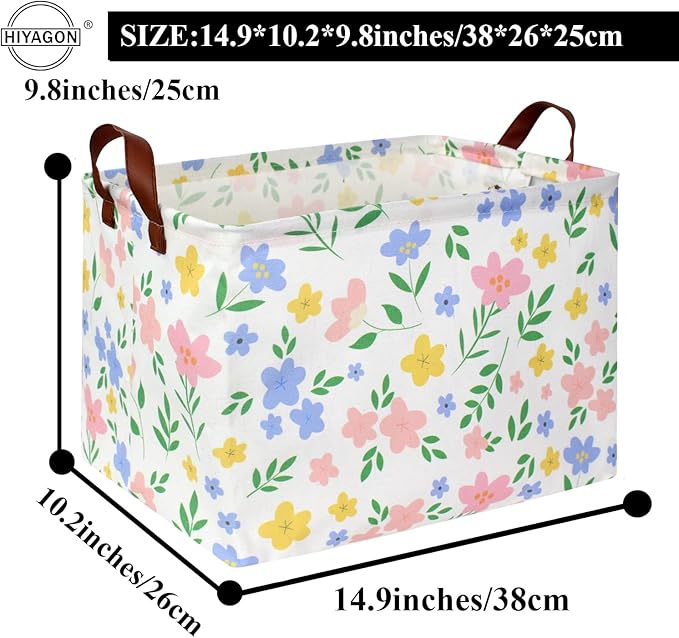 HIYAGON Kids Storage Basket Baby Girl Basket Gift Baskets Empty Cute Toy Storage Bin Organizer Box Rectangular Bedroom Decor Books(Flower)-BubblyBeeBaby