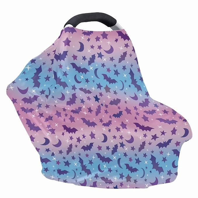 Binienty Halloween Bats Car Seat Cover Canopies for Baby Multi Use Cover Nusring Covers Stretchy Infants Stroller Cover/High Chair/Breastfeeding Cover-BubblyBeeBaby