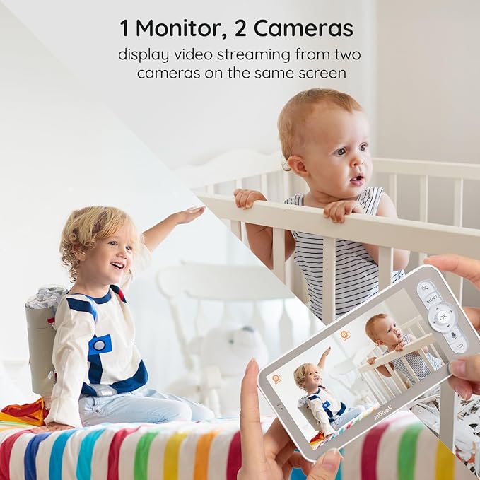 ieGeek 2K Split-Screen Baby Monitor, 5" Audio Baby Monitor with 2 Cameras, WiFi Smartphone Video Dual Camera, Night Vision, Motion & Cry Detection, Two Way Talk Temper &Humidity Sensor-BubblyBeeBaby