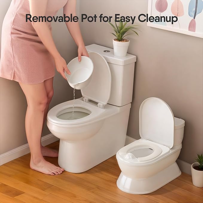 2-in-1 Toddler Potty Training Toilet - Larger Potty Chair & Detachable Training Seat for Boys & Girls Ages 1-3 with Flushing Sound, Wipes Storage, Toilet Paper Holder-BubblyBeeBaby