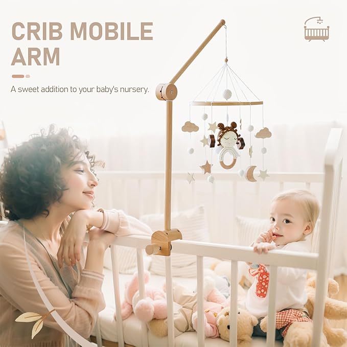 HI BABY MONMENT Crib Mobile Arm - Rotating Baby Mobile Hanger, Natural Beech Wood, Mobile Stand for Crib Nursery Decor, Perfect for Baby Girl or Boys-BubblyBeeBaby