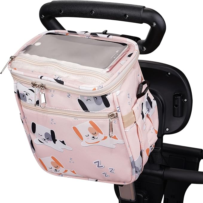 Baby Stroller Organizer Bag，Small Diaper Bag - Universal Stroller Organizer With Insulated Cup Holder,Pocket With Baby Wipes Dispenser，Adjustable Shoulder Strap(pink)-BubblyBeeBaby