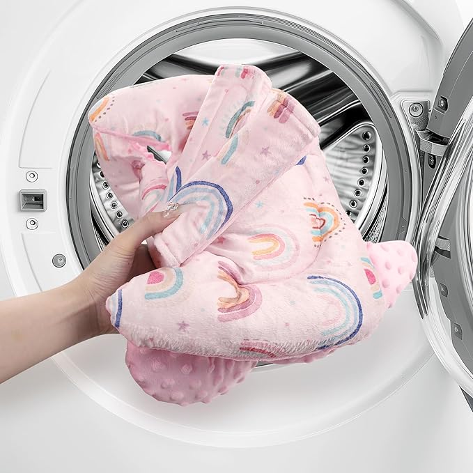 Infant Car Seat Insert, Car Seat Head Support Baby Girls Boys, Soft & Reversible Newborn Carseat Insert Cushion with 2 Strap Covers, for Stroller, Swing, Bouncer (Pink Rainbow)-BubblyBeeBaby