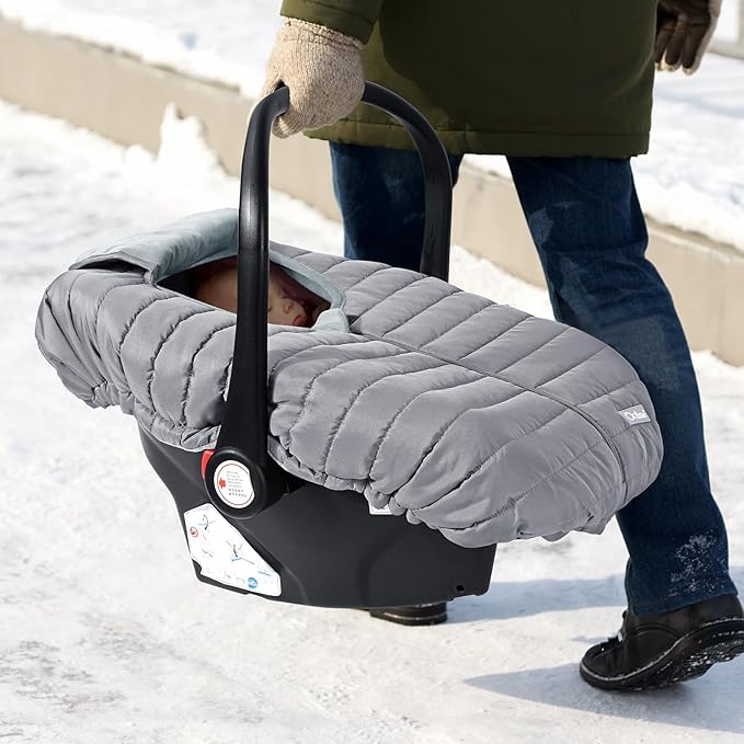 Orzbow Winter Car Seat Cover - Baby Car Seat Cocoon Cover for Boys & Girls, Warm Carseat Canopy Cover to Protect Baby from Wind, Rain & Snow, Waterproof, Universal Fit for Infant Car Seat, Light Grey-BubblyBeeBaby