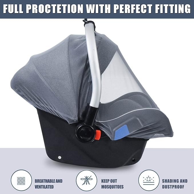Mosquito Net for Baby Car Seats, Infant Stroller and Bassinets, Infant Car Seat Insect Mesh Net,Breathable,Easy Fitting, Portable Durable & Long Lasting Insect Netting (Gray)…-BubblyBeeBaby
