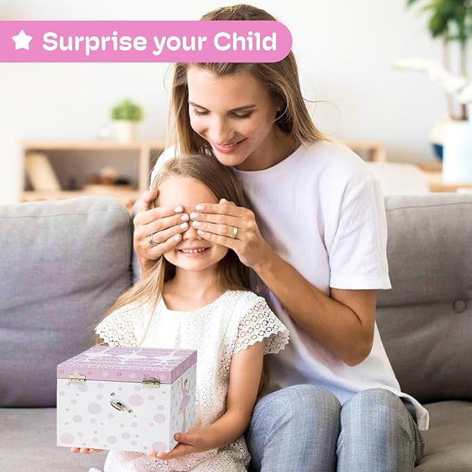 Jewelkeeper Jewelry Box for Girls with Ballerina and Music Box - Dual Drawers and Spacious Storage - Swan Lake Tune - White and Purple Jewelry Keepsake Chest - 6 x 6.75 x 5.25 Inches-BubblyBeeBaby