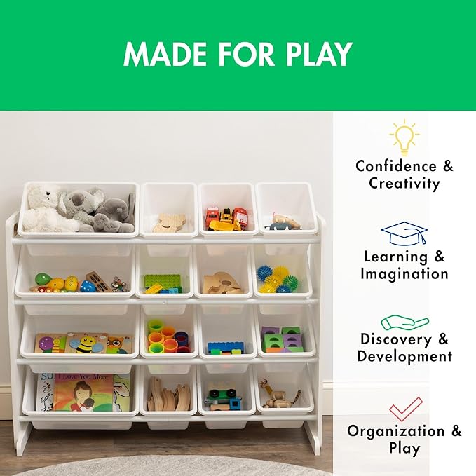 Humble Crew Supersized Toy Storage Organizer with 16 Removable Bins, White/White – Large Toy Storage for Toddlers Ideal for Kids' Rooms, Playrooms, and Nurseries - Modern Toy Bins for Kids-BubblyBeeBaby