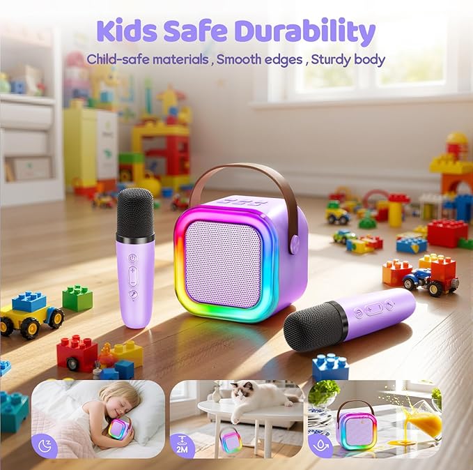 IROO Mini Karaoke Machine for Kids, 2025 TOP Toys Birthday Gifts Ideas for Girls Ages 4, 5, 6, 7, 8, 9, 10, 12+ Years Old, Portable MP3 Player with 2 Wireless Mics for Party-BubblyBeeBaby