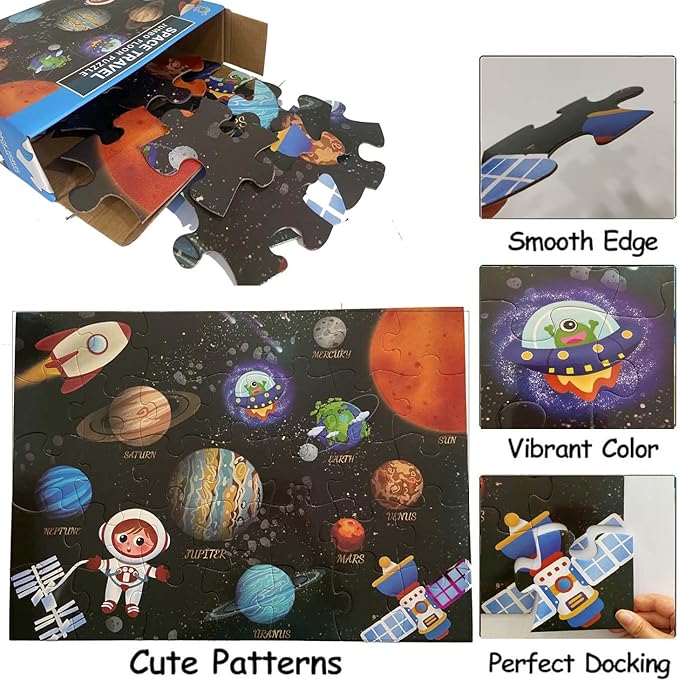 Jumbo Floor Puzzle for Kids, Large Jigsaw Puzzles 35 Piece for Kids Ages 3-5,Preschool Learning & Education Toys, Gifts for 4-8 Year Old Boys and Girls (Solar System Planet)-BubblyBeeBaby
