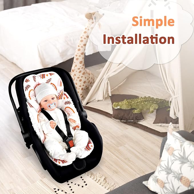 Pea Pod Baby Car Seat Head Support for Newborn, 2 in 1 Infant Car Seat Head Support for Boys Girls Extra Soft Breathable Baby Car Seat Cushion Insert for Strollers, Swings, and Bouncers, Boho Rainbow-BubblyBeeBaby