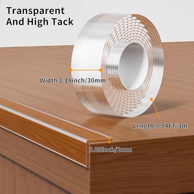 1.18 in x 9.84 FT,Clear Edge Protector Strip Sharp Edge Wrap Cover Tape, Self Adhesive Protective Bumper Guards for Cabinet Door Desk Glass Table Bed Furniture, Kitchen Countertop, Waterproof-BubblyBeeBaby