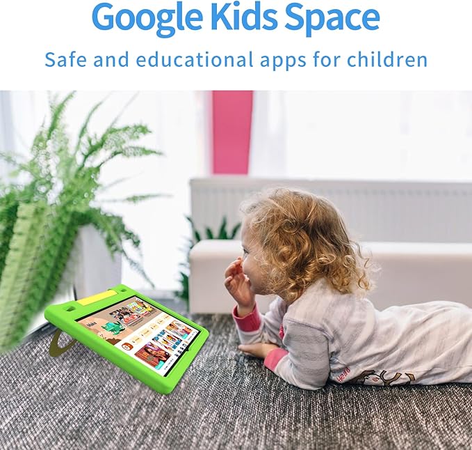 JREN Kids Table 10.1" ｜Android 14 Tablet for Kids｜64GB Storage｜Octa-Core｜WiFi ｜Cameras｜Parental Control｜Kids Content｜Case Included Great Gift for Children Ages 3-12 Years Old Green-BubblyBeeBaby