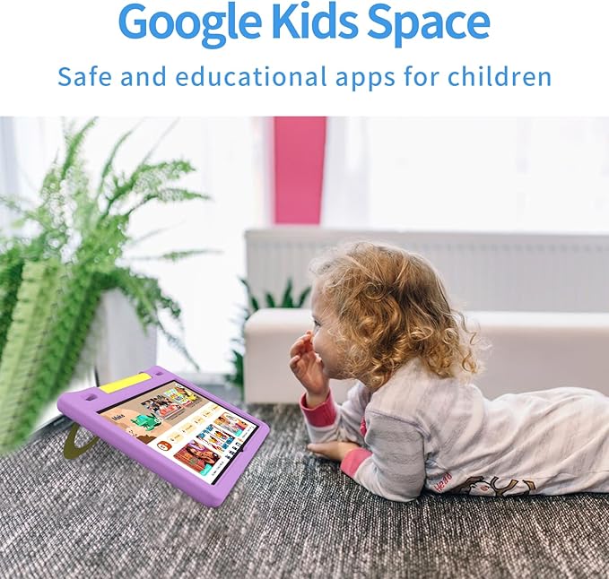 JREN Kids Table 10.1" ｜Android 14 Tablet for Kids｜64GB Storage｜Octa-Core｜WiFi ｜Cameras｜Parental Control｜Kids Content｜Case Included Great Gift for Children Ages 3-12 Years Old Purple-BubblyBeeBaby