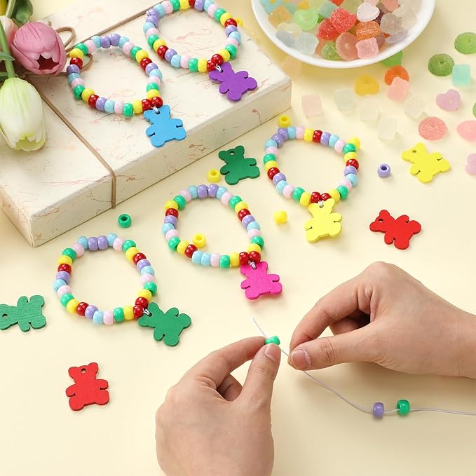 Huquary 24 Sets Bear Beaded Bracelet Crafts Kit DIY Bead Craft Gifts Making DIY Bracelet Supplies for Jewelry Making Wedding Birthday Party Favors-BubblyBeeBaby