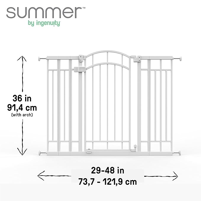 Ingenuity Decorative Extra Tall Baby Gate & Dog Gate, 28.5"-48" Wide, 36" Tall, Hardware or Pressure Mounted, Install on Top or Bottom of Stairs, Banister, or Doorway - White-BubblyBeeBaby