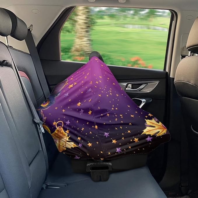 Binienty Black Cat Car Seat Covers for Babies Galaxy Pumpkin Cats Moon Nursing Covers Stretchy Breastfeeding Scarf Multi Use Carseat Covers for Stroller-BubblyBeeBaby