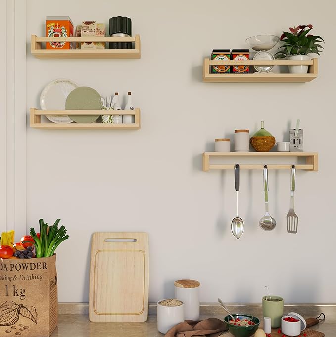 Heimlove Nursery Floating Shelves, Wood Nursery Book Shelves for Wall, 16 inch Wall Bookshelf for Kids Solid Wood Wall Mounted Shelves for Books,Toys and Decor Storage, Set of 3-BubblyBeeBaby