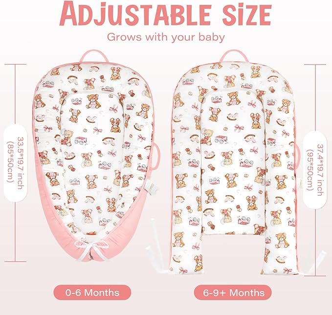 HKAI Baby Lounger – Soft Cotton Infant Floor Seat for Newborn to 24 Months, Portable Baby Essentials for Boys & Girls-BubblyBeeBaby